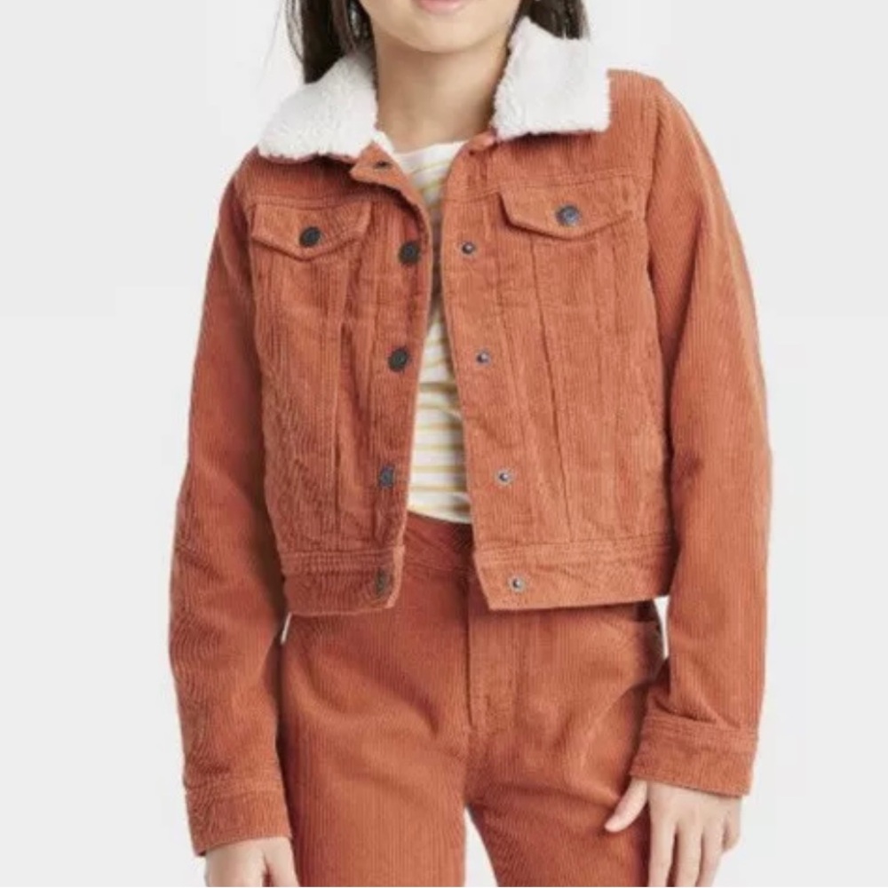 Burnt Orange corduroy sherpa jacket